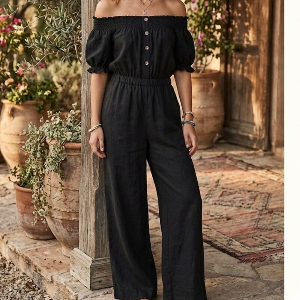 Sancia x Anthropologie Summer Ready Off-the-Shoulder Jumpsuit